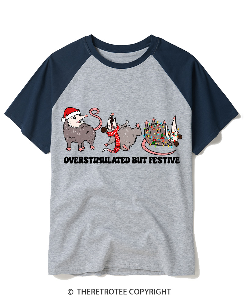 TheRetroTee Overstimulated But Festive 1980s Raglan Baseball T-Shirt