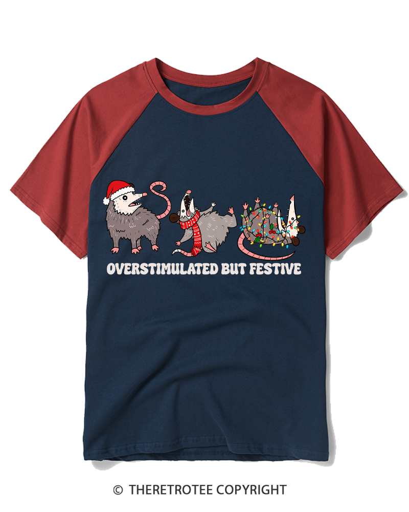 TheRetroTee Overstimulated But Festive 1980s Raglan Baseball T-Shirt