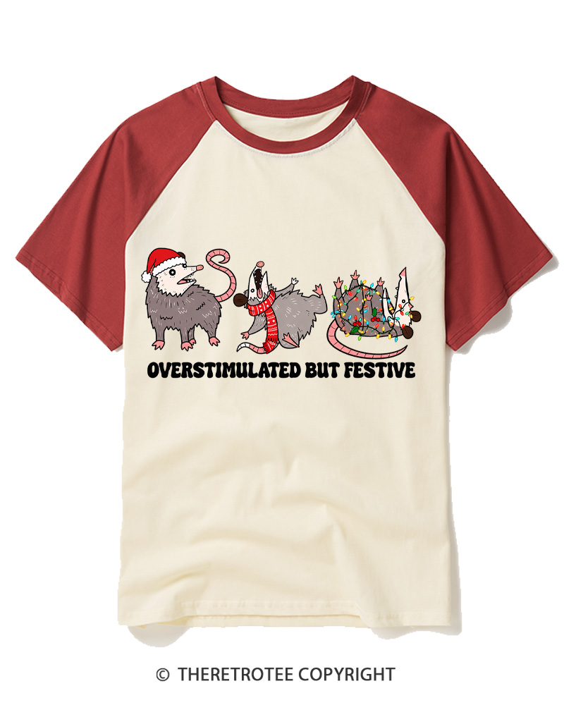 TheRetroTee Overstimulated But Festive 1980s Raglan Baseball T-Shirt