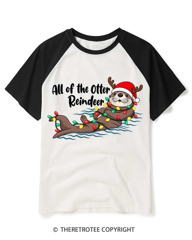 TheRetroTee All Of The Otter Reindeer 1950s Raglan Baseball T-Shirt