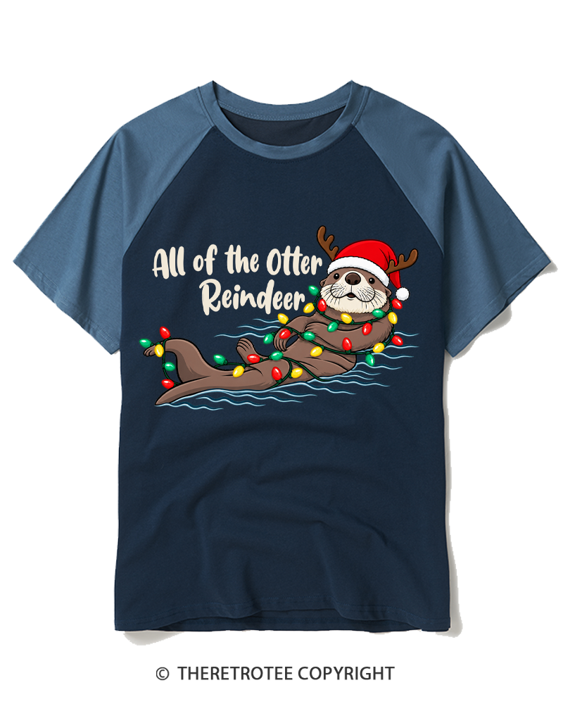 TheRetroTee All Of The Otter Reindeer 1950s Raglan Baseball T-Shirt