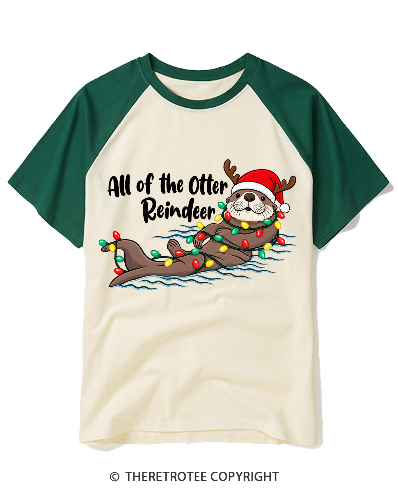 TheRetroTee All Of The Otter Reindeer 1950s Raglan Baseball T-Shirt