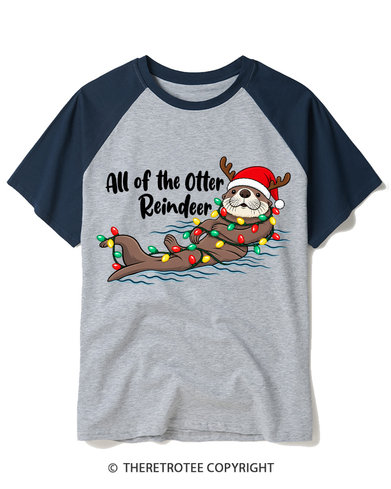 TheRetroTee All Of The Otter Reindeer 1950s Raglan Baseball T-Shirt