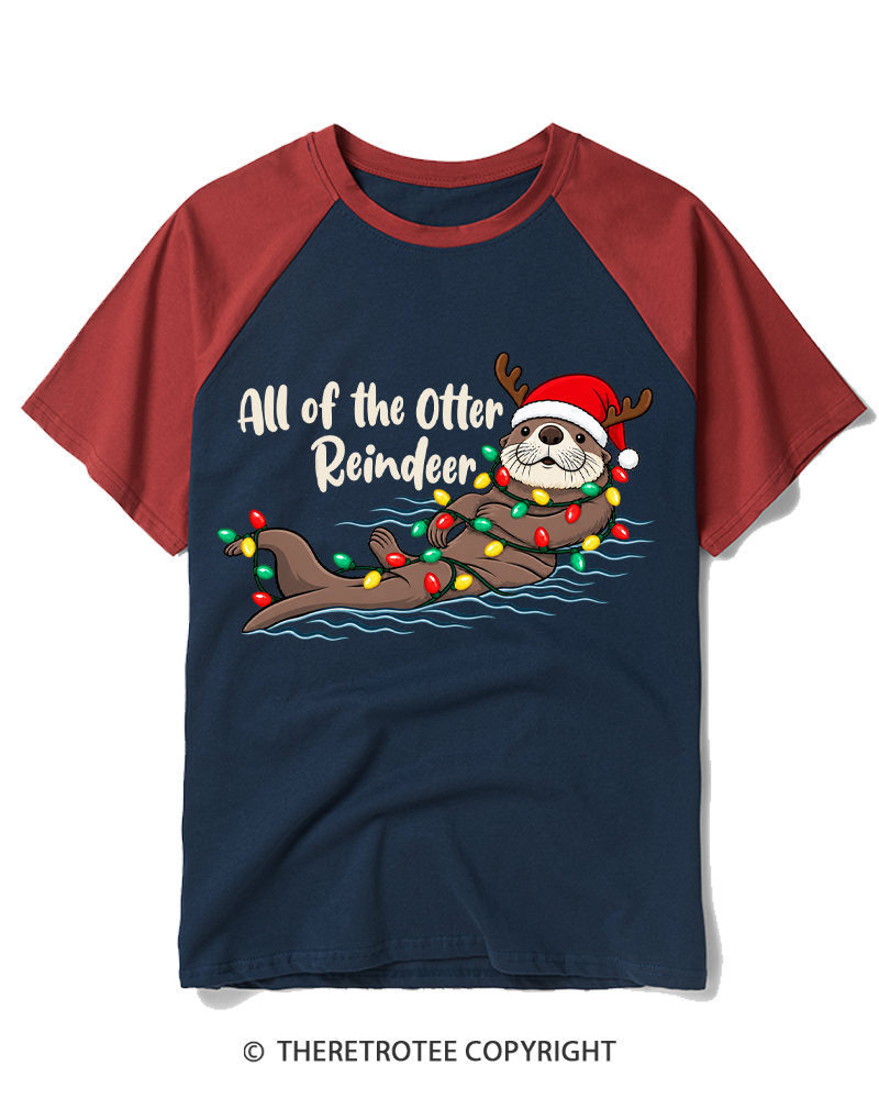 TheRetroTee All Of The Otter Reindeer 1950s Raglan Baseball T-Shirt