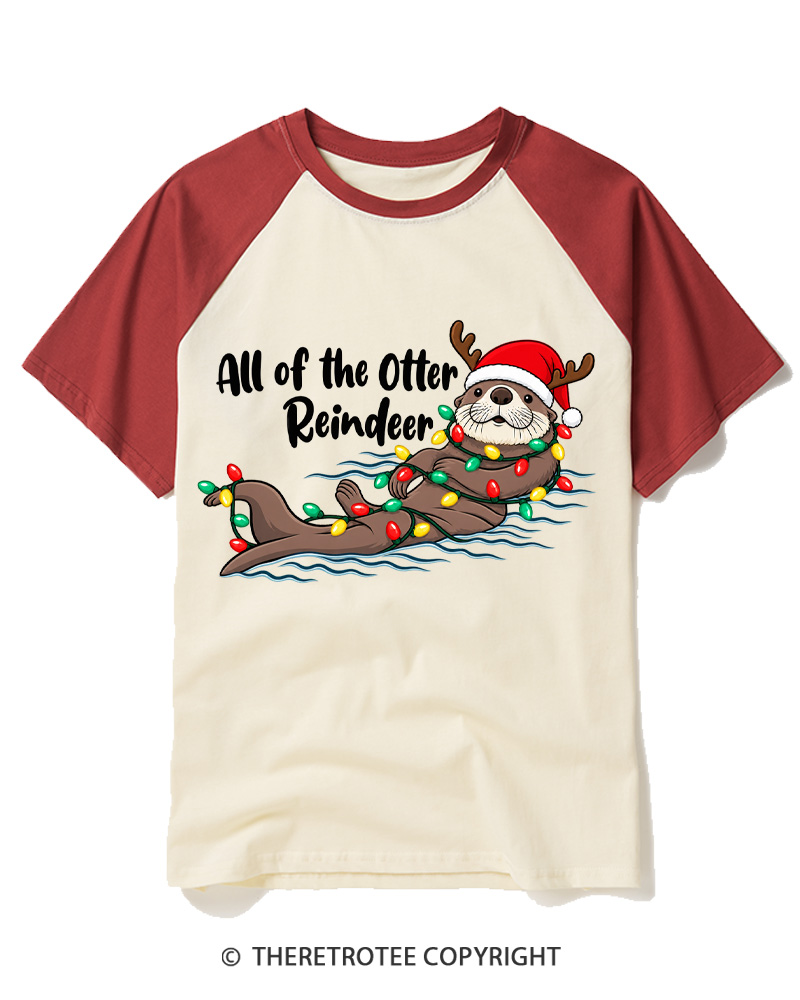 TheRetroTee All Of The Otter Reindeer 1950s Raglan Baseball T-Shirt