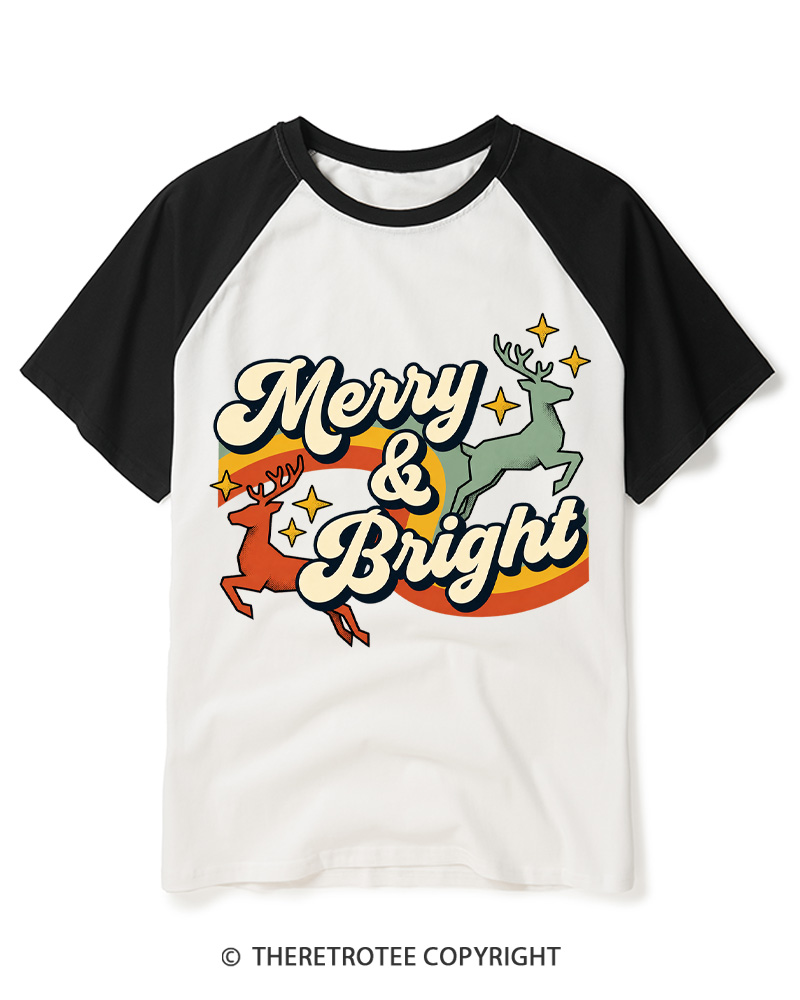 TheRetroTee Merry & Bright 1970s Raglan Baseball T-Shirt