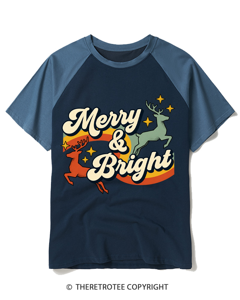 TheRetroTee Merry & Bright 1970s Raglan Baseball T-Shirt