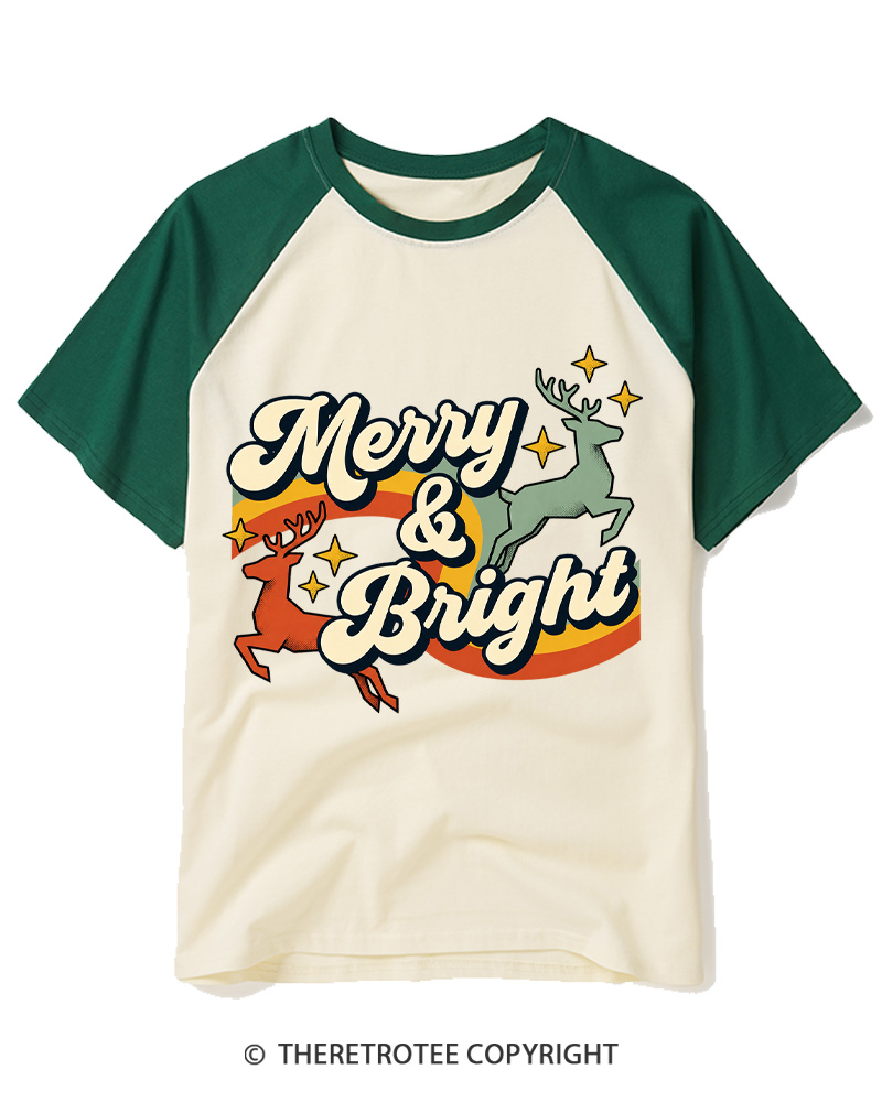 TheRetroTee Merry & Bright 1970s Raglan Baseball T-Shirt