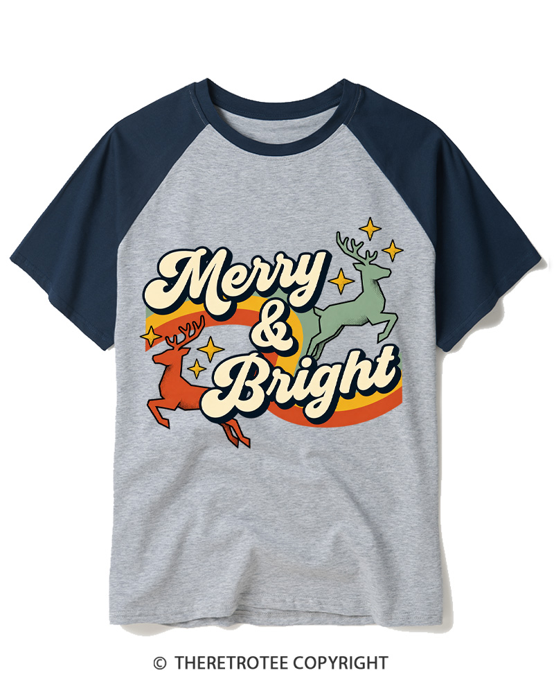 TheRetroTee Merry & Bright 1970s Raglan Baseball T-Shirt