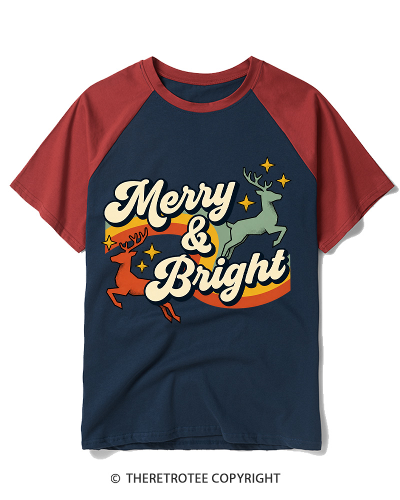 TheRetroTee Merry & Bright 1970s Raglan Baseball T-Shirt