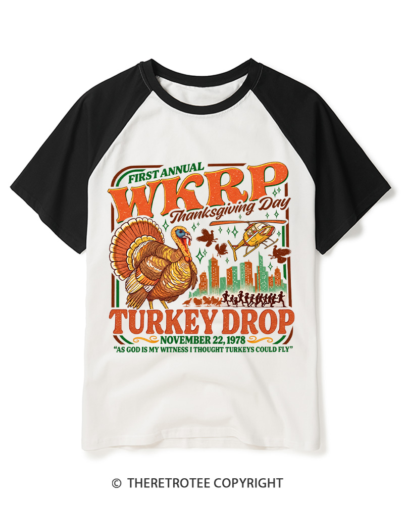 TheRetroTee First annual WKRP Turkey Drop 1978 Raglan Baseball T-Shirt