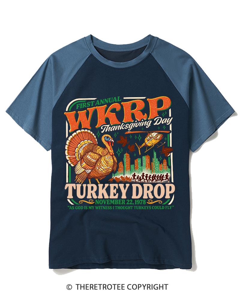 TheRetroTee First annual WKRP Turkey Drop 1978 Raglan Baseball T-Shirt