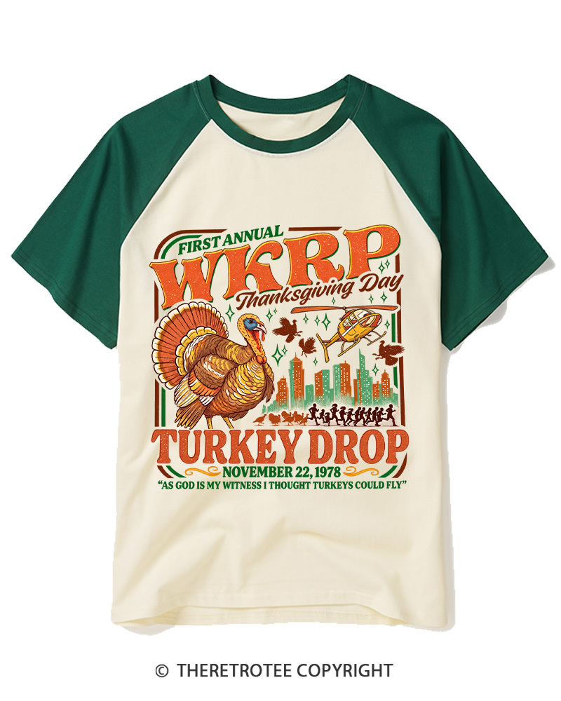 TheRetroTee First annual WKRP Turkey Drop 1978 Raglan Baseball T-Shirt