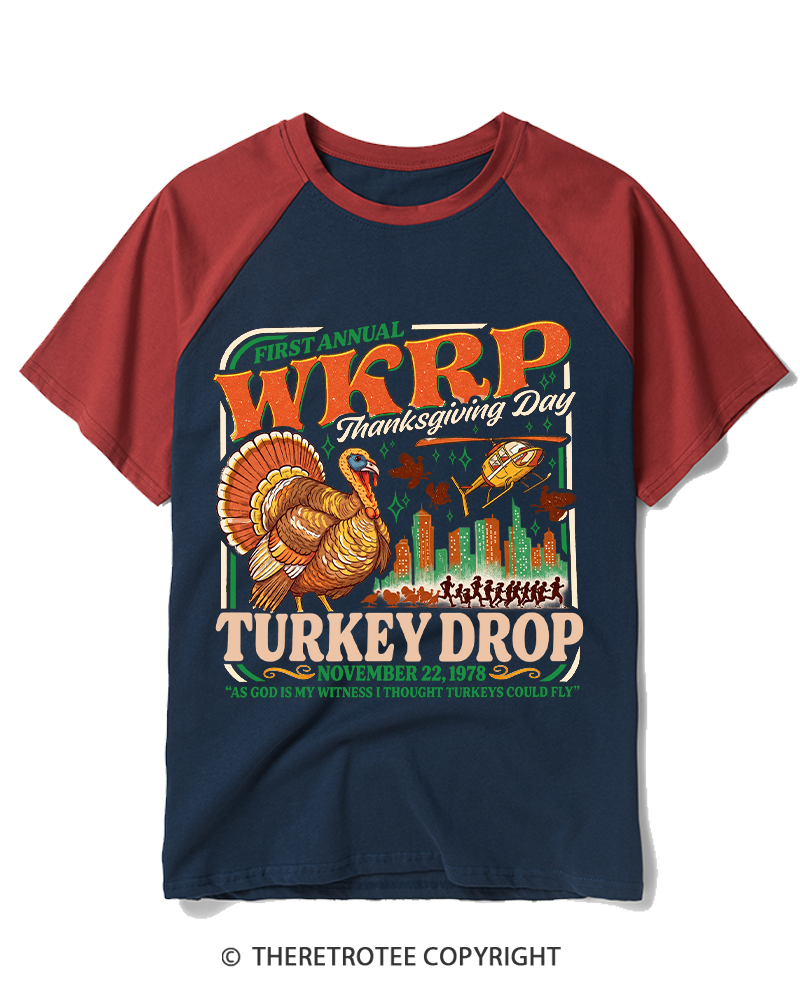TheRetroTee First annual WKRP Turkey Drop 1978 Raglan Baseball T-Shirt