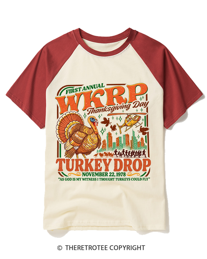 TheRetroTee First annual WKRP Turkey Drop 1978 Raglan Baseball T-Shirt