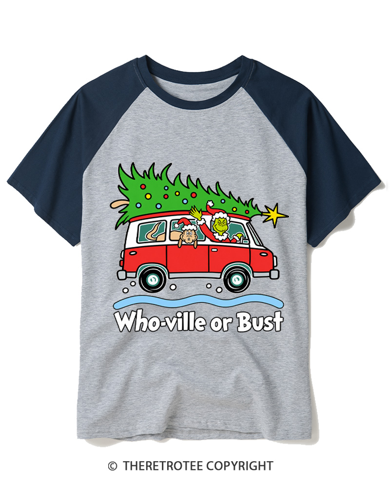 TheRetroTee Who-ville or Bust 1960s Raglan Baseball T-Shirt