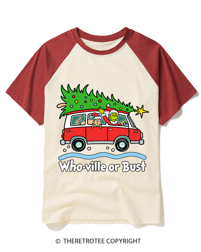 TheRetroTee Who-ville or Bust 1960s Raglan Baseball T-Shirt