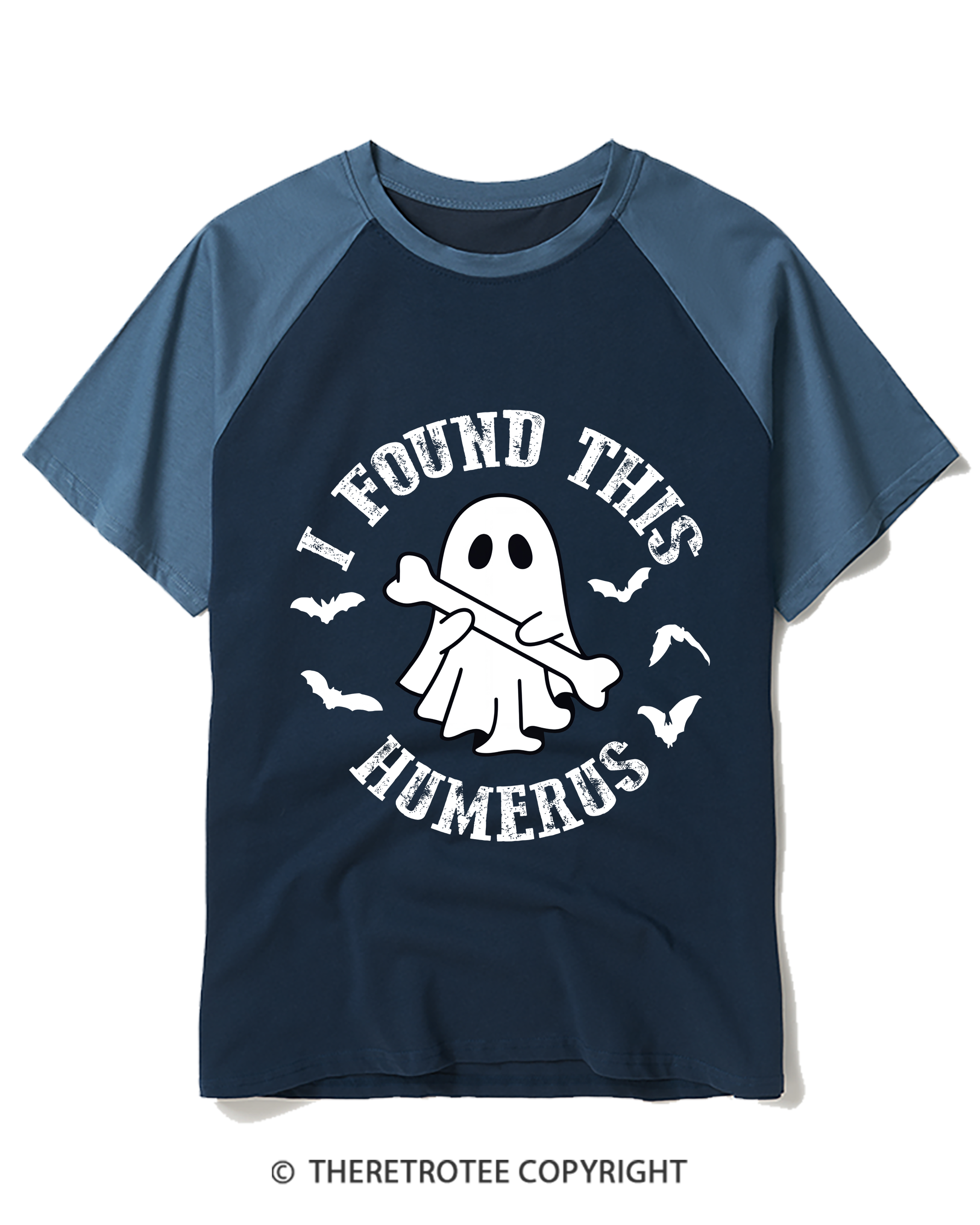 TheRetroTee I Found This Humerus 1990s Halloween Raglan Baseball T-Shirt
