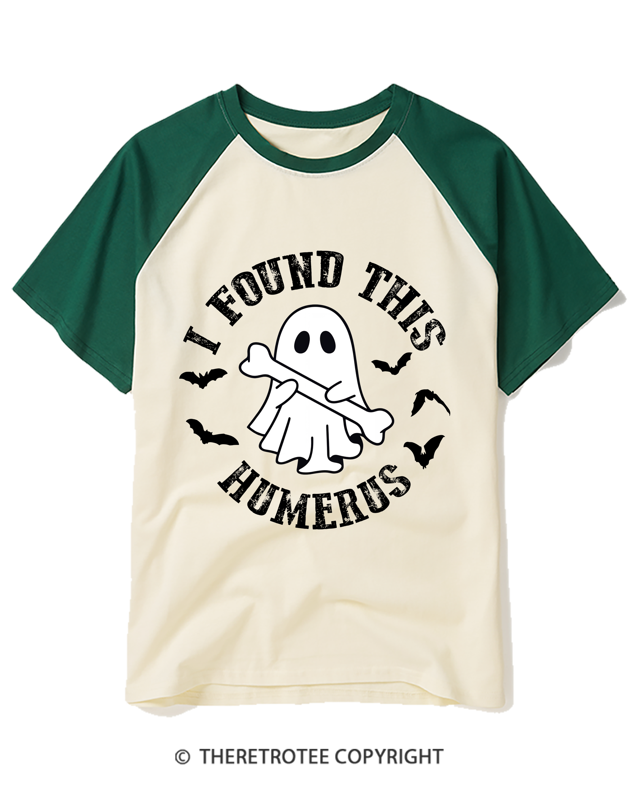 TheRetroTee I Found This Humerus 1990s Halloween Raglan Baseball T-Shirt
