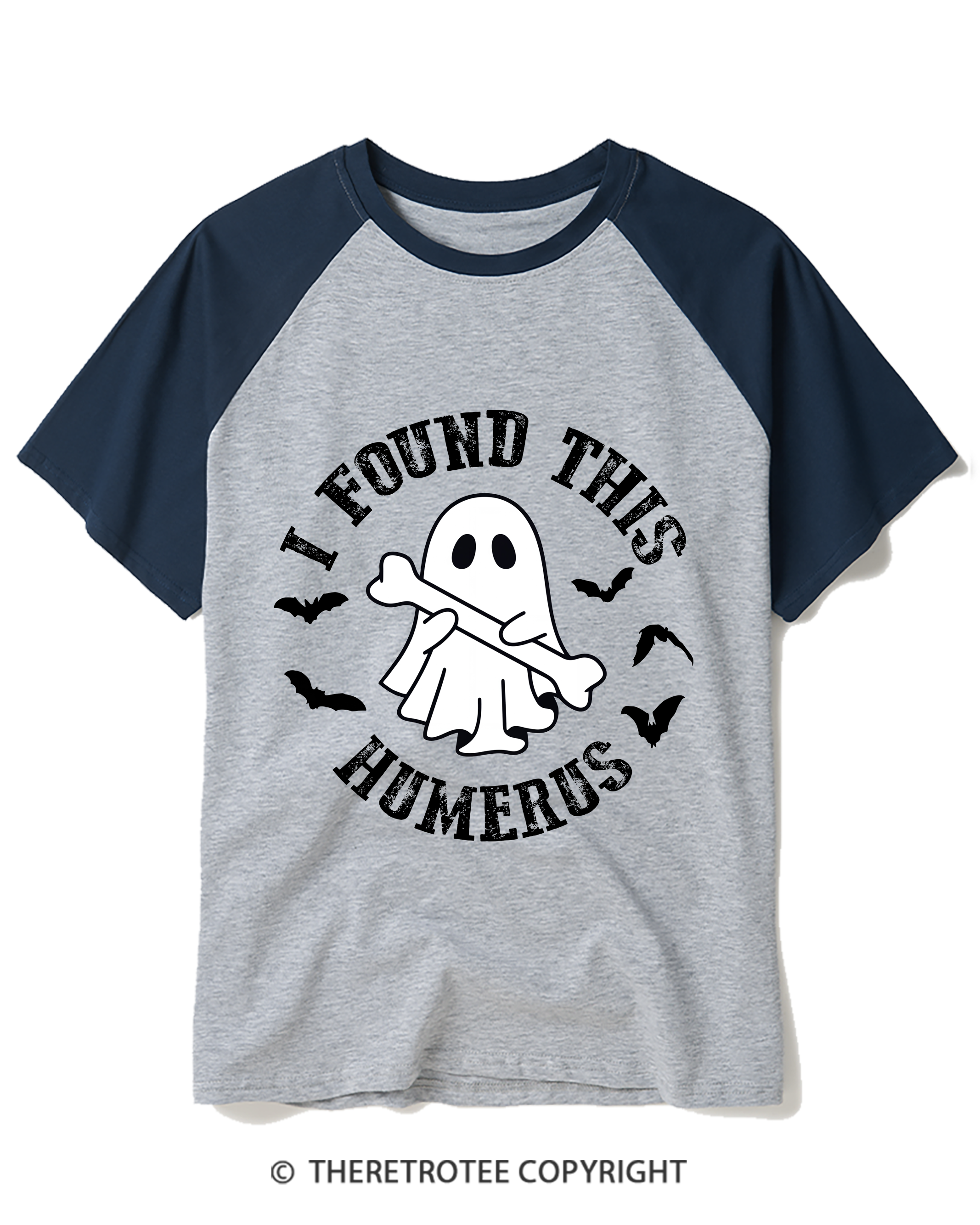 TheRetroTee I Found This Humerus 1990s Halloween Raglan Baseball T-Shirt