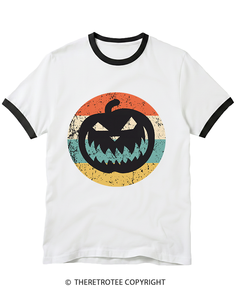 TheRetroTee Jack-O-Lantern Pumpkin Icon Ringer T-Shirt