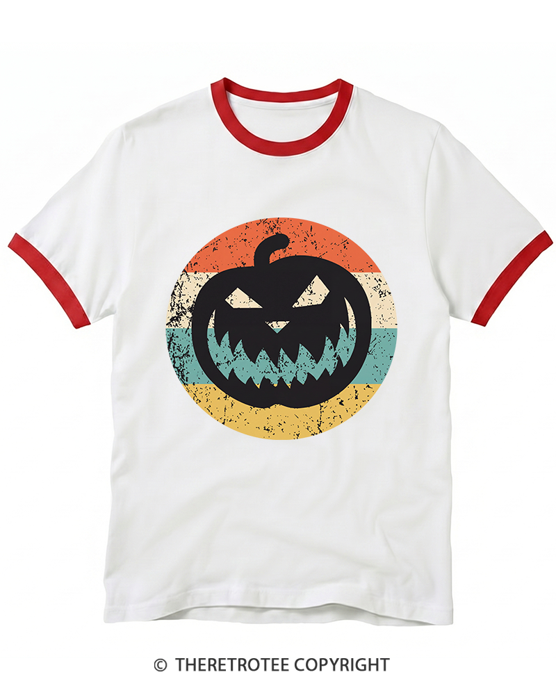 TheRetroTee Jack-O-Lantern Pumpkin Icon Ringer T-Shirt