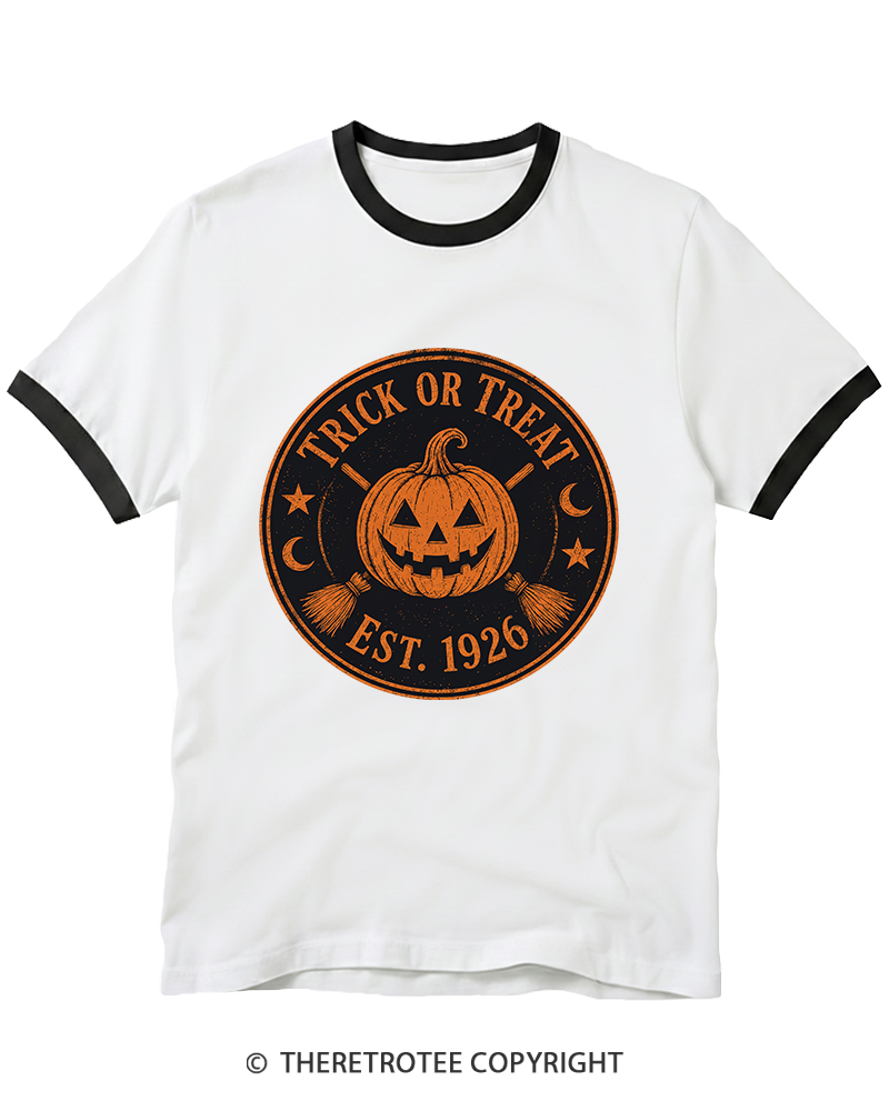 TheRetroTee Trick or Treat 1920s Ringer T-Shirt