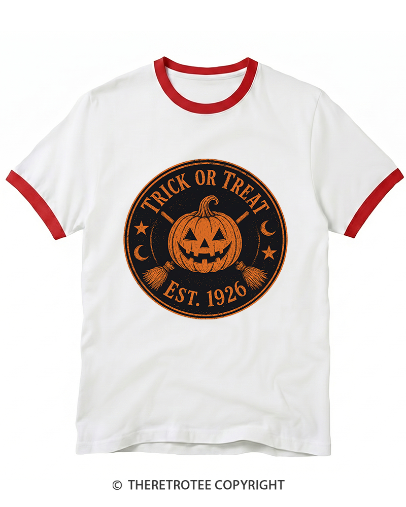 TheRetroTee Trick or Treat 1920s Ringer T-Shirt