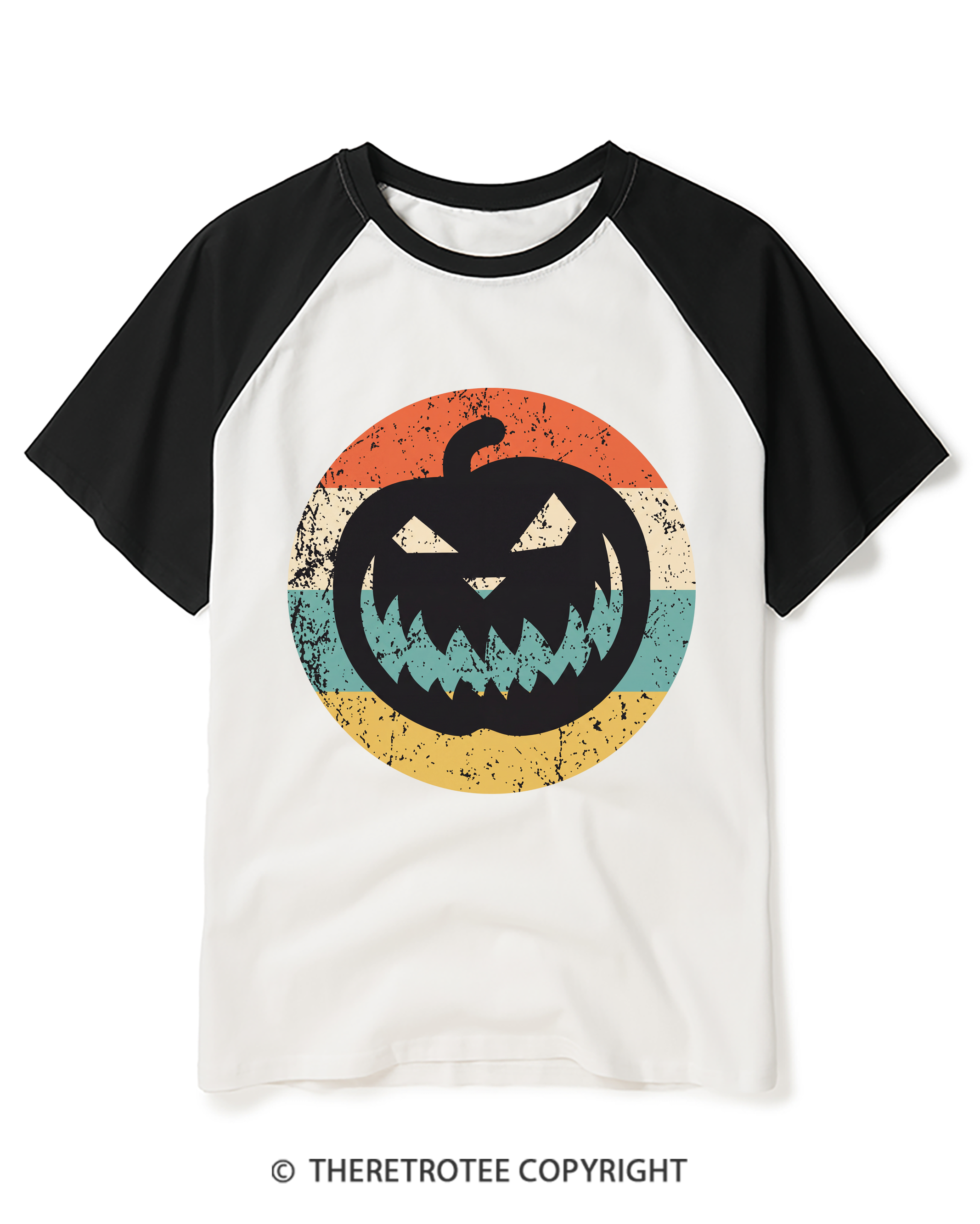 TheRetroTee Jack-O-Lantern Pumpkin Icon 1990s Halloween Raglan Baseball T-Shirt