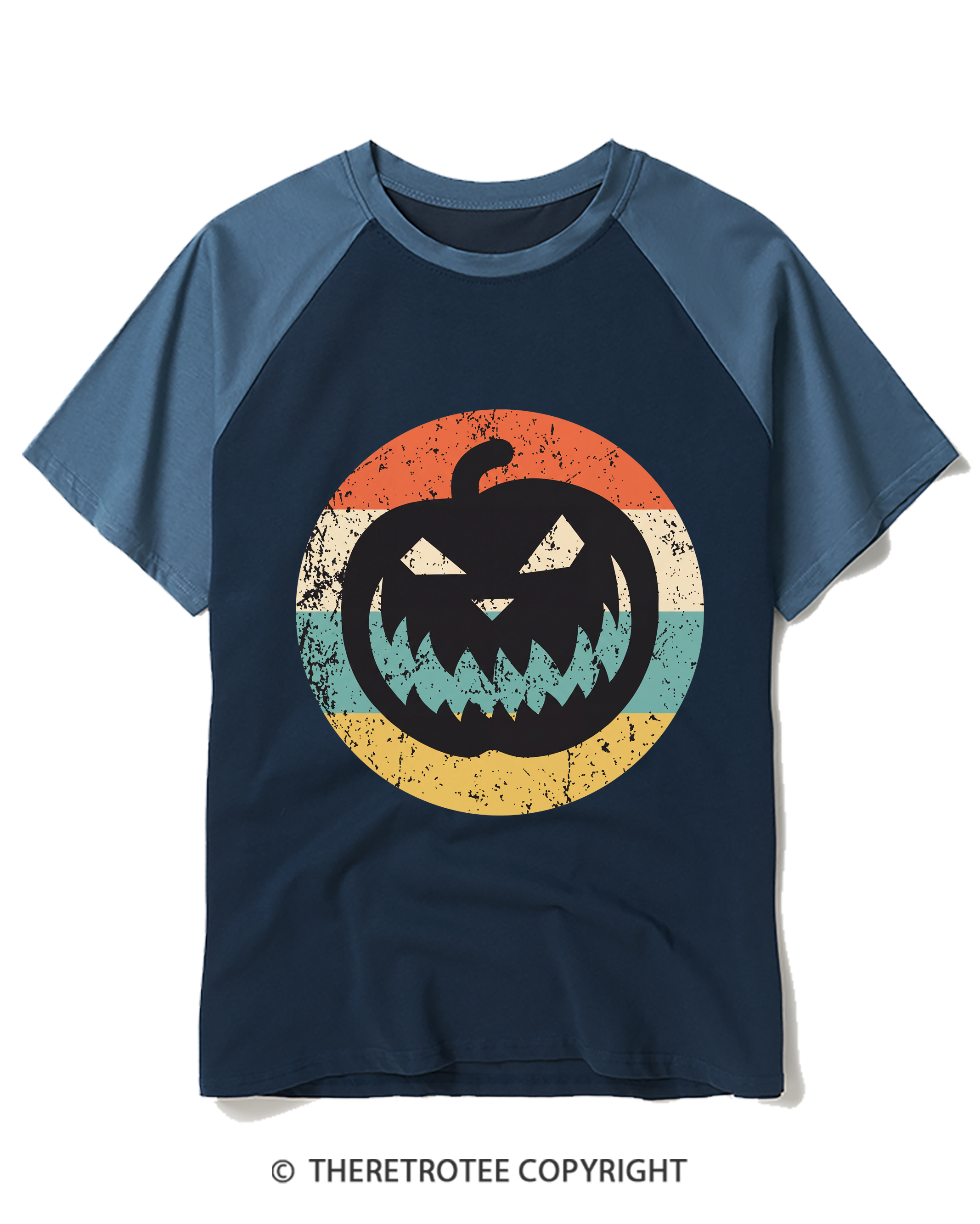 TheRetroTee Jack-O-Lantern Pumpkin Icon 1990s Halloween Raglan Baseball T-Shirt