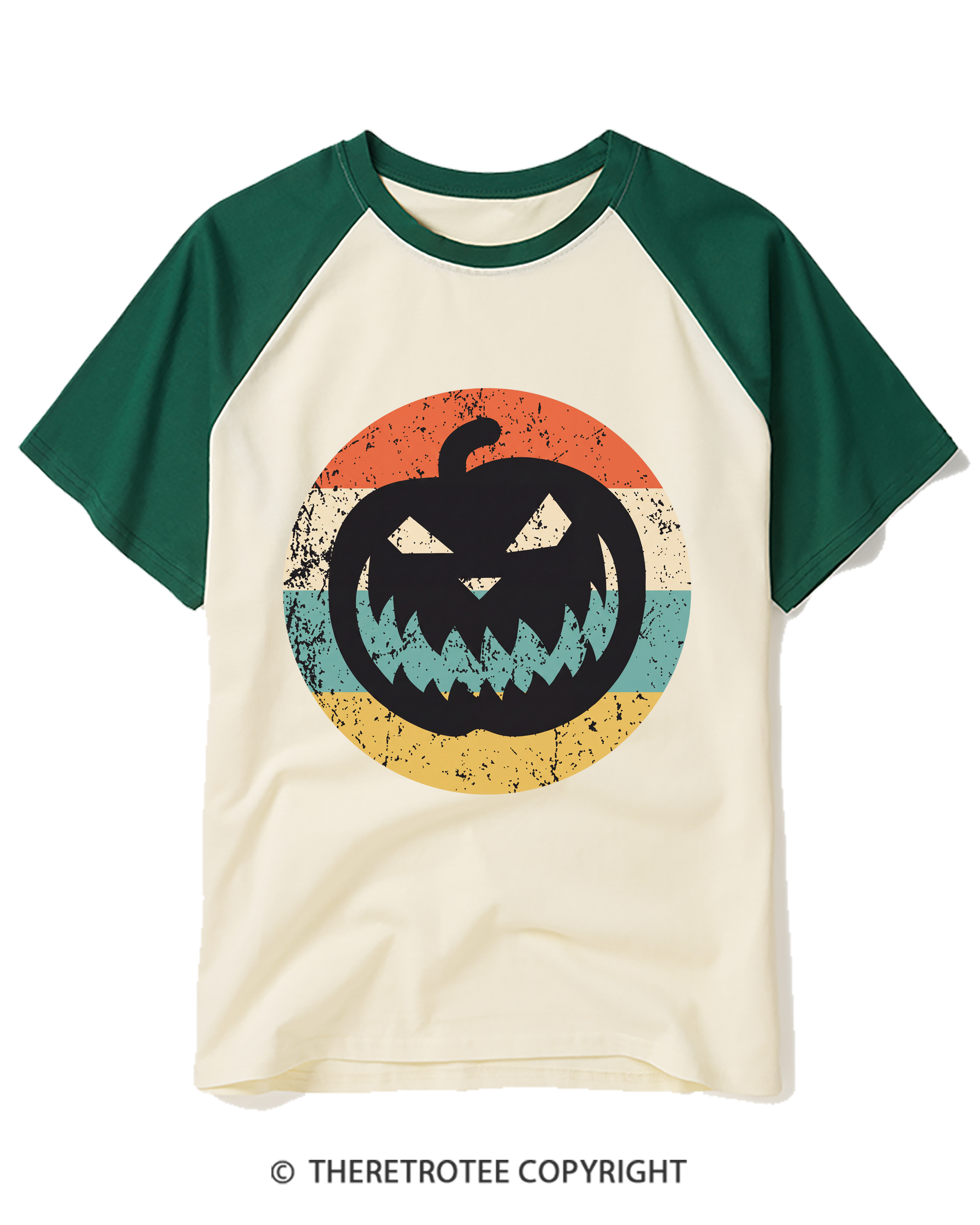 TheRetroTee Jack-O-Lantern Pumpkin Icon 1990s Halloween Raglan Baseball T-Shirt