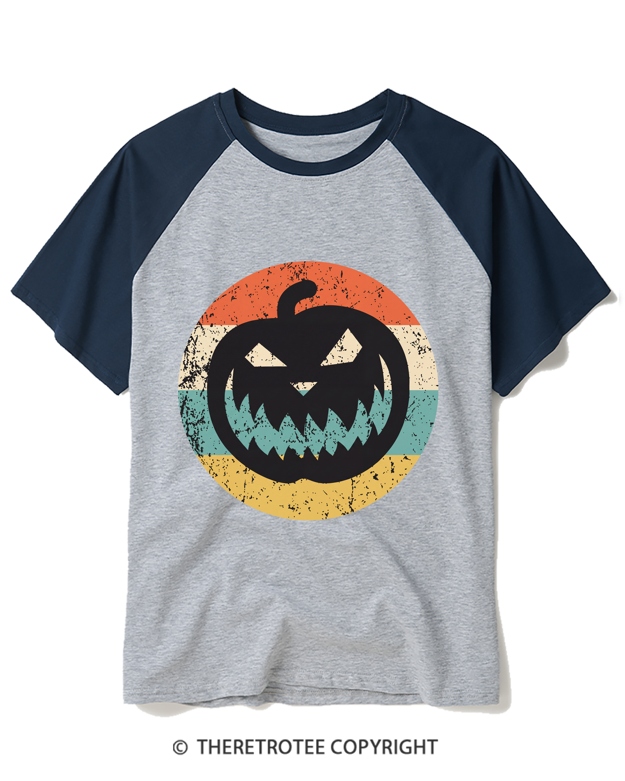 TheRetroTee Jack-O-Lantern Pumpkin Icon 1990s Halloween Raglan Baseball T-Shirt