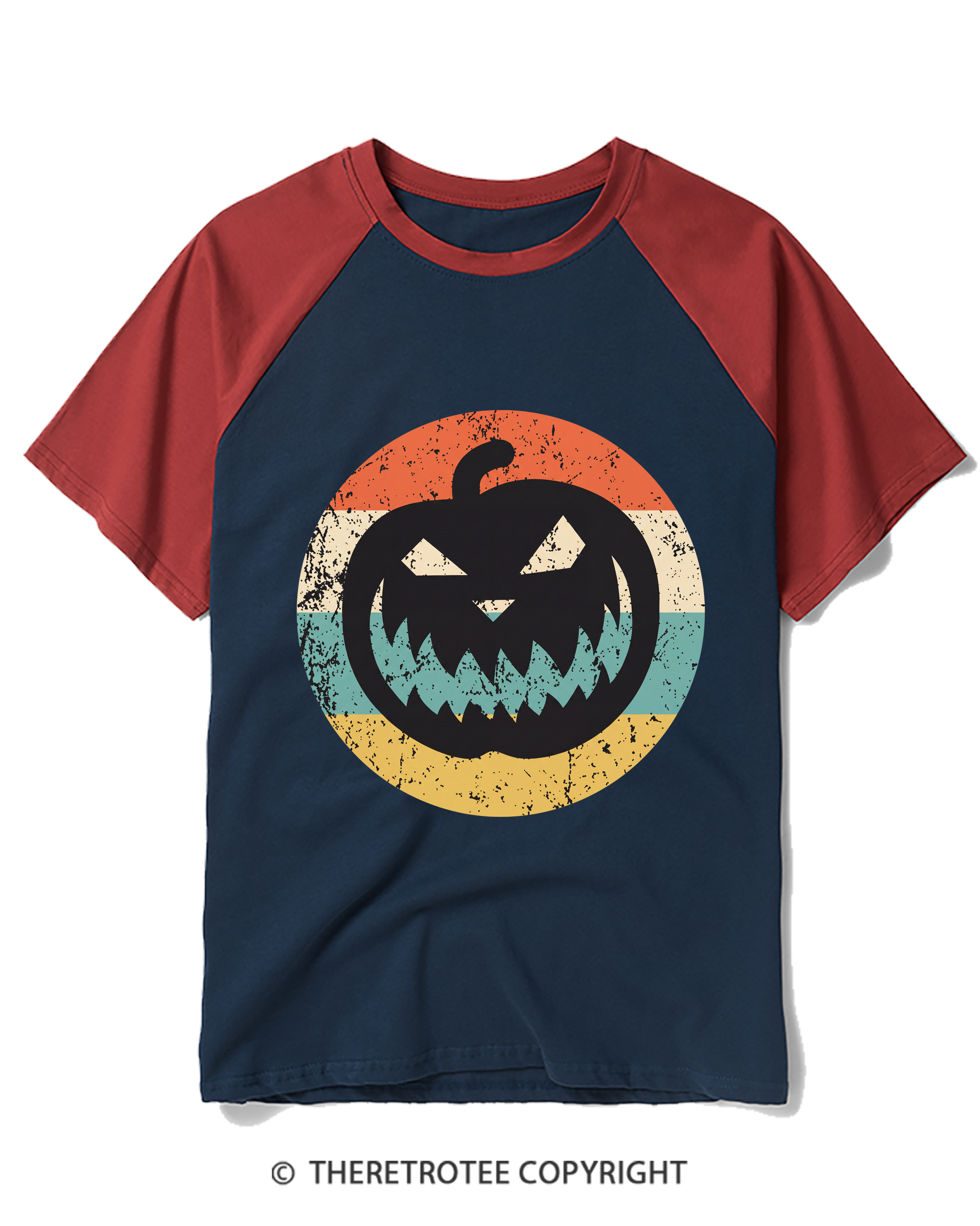 TheRetroTee Jack-O-Lantern Pumpkin Icon 1990s Halloween Raglan Baseball T-Shirt