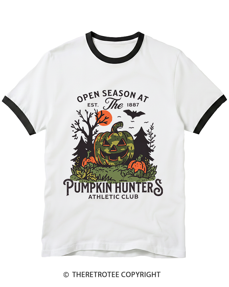 TheRetroTee Pumpkin Hunters Jack-o'-Lantern Ringer T-Shirt