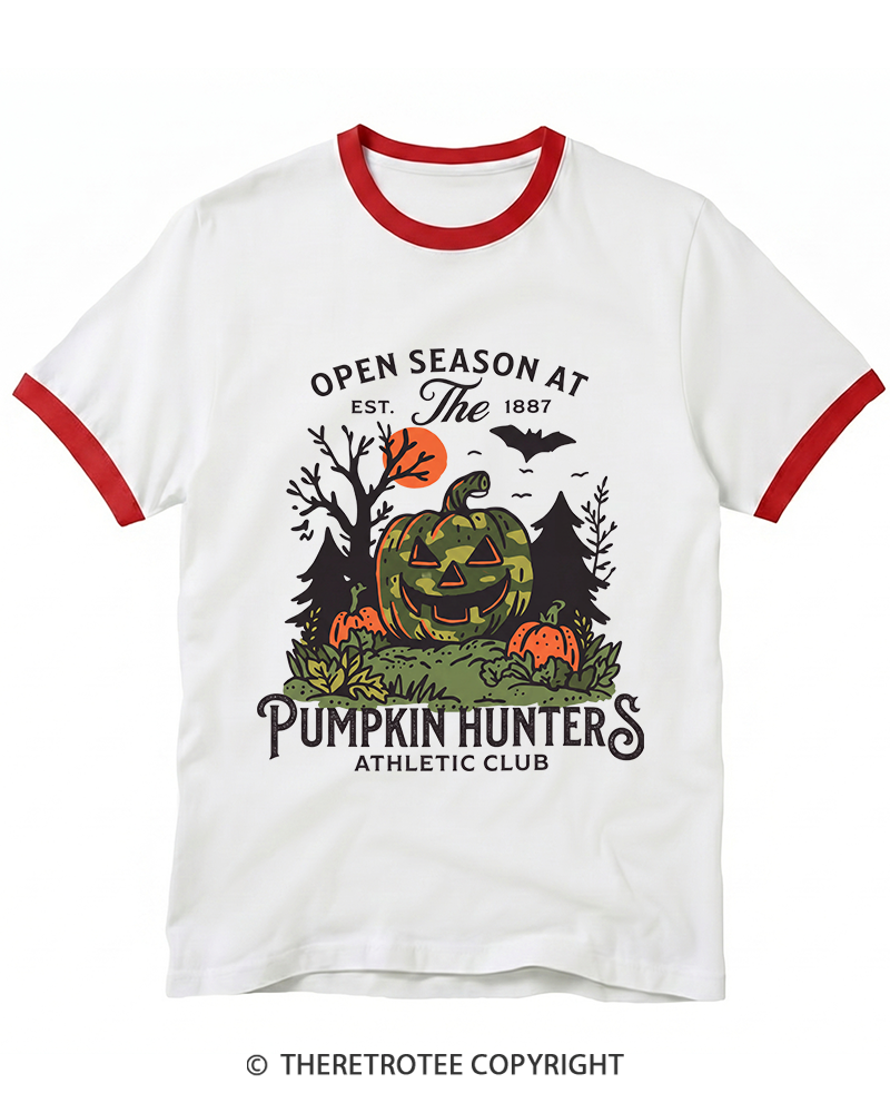 TheRetroTee Pumpkin Hunters Jack-o'-Lantern Ringer T-Shirt