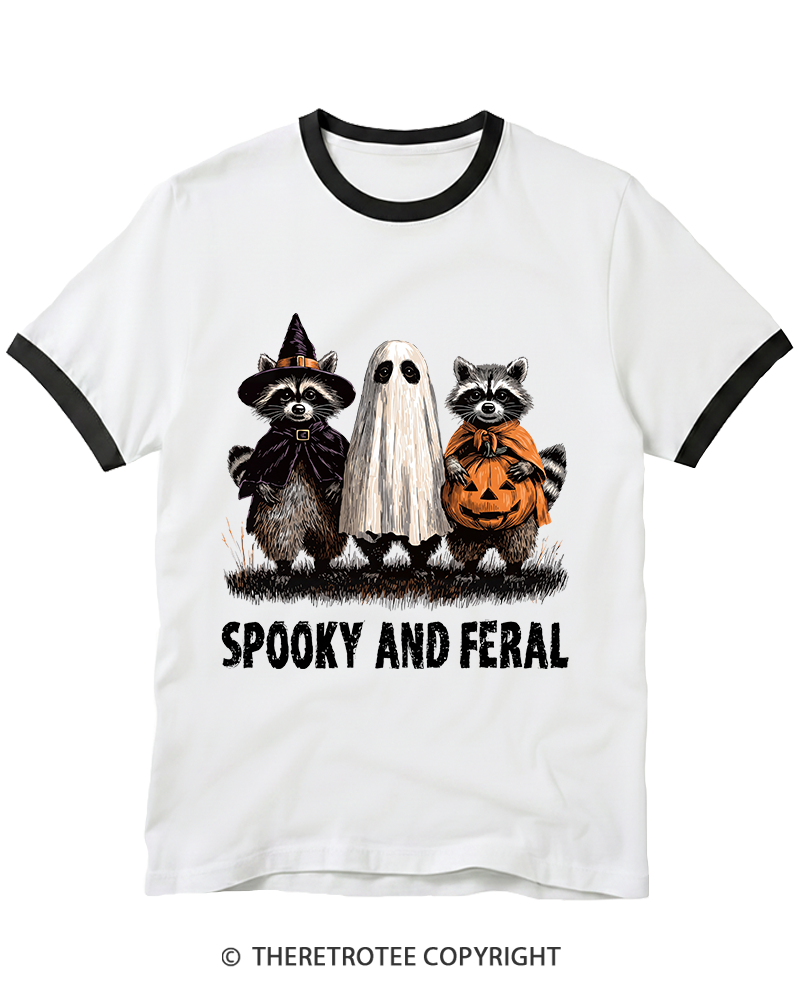 TheRetroTee Spooky And Feral Raccoon Ringer T-Shirt