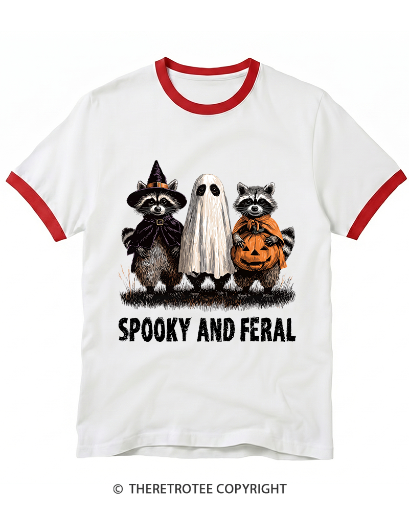 TheRetroTee Spooky And Feral Raccoon Ringer T-Shirt