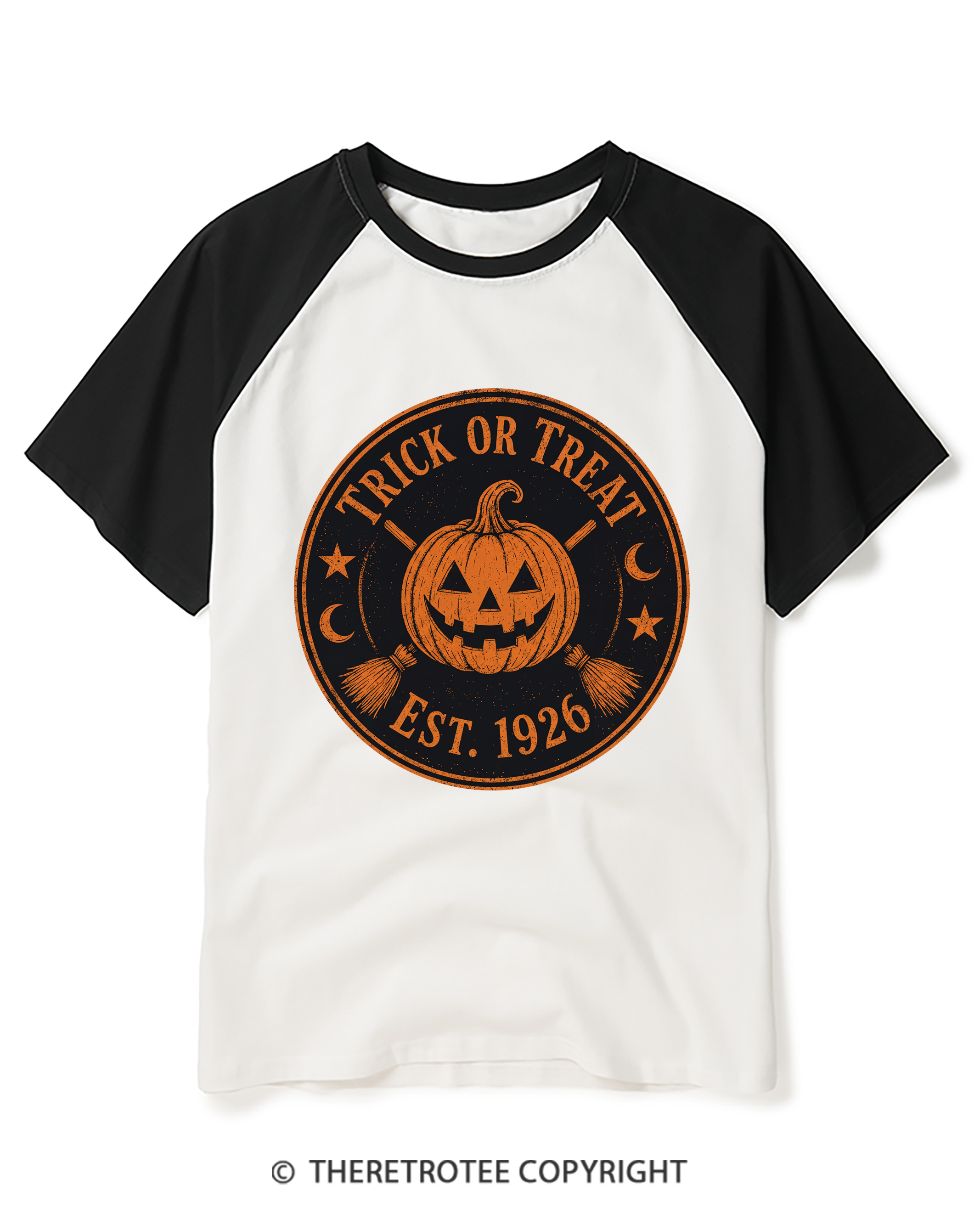 TheRetroTee Trick or Treat 1920s Raglan Baseball T-Shirt