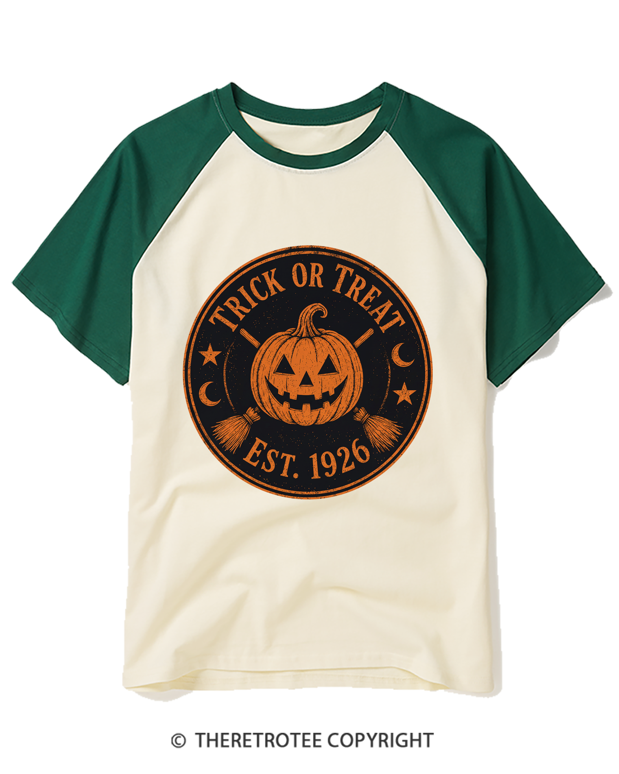TheRetroTee Trick or Treat 1920s Raglan Baseball T-Shirt