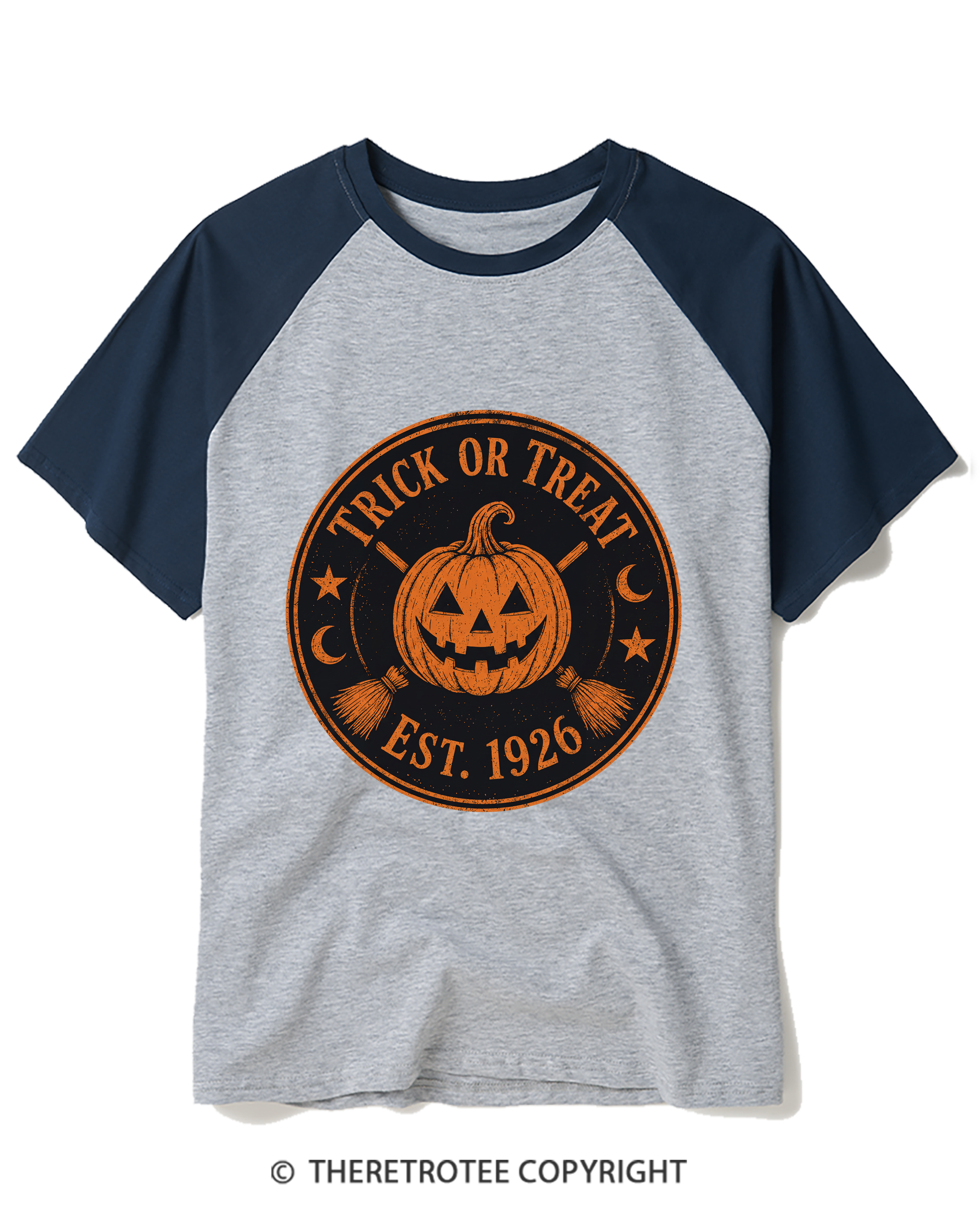 TheRetroTee Trick or Treat 1920s Raglan Baseball T-Shirt