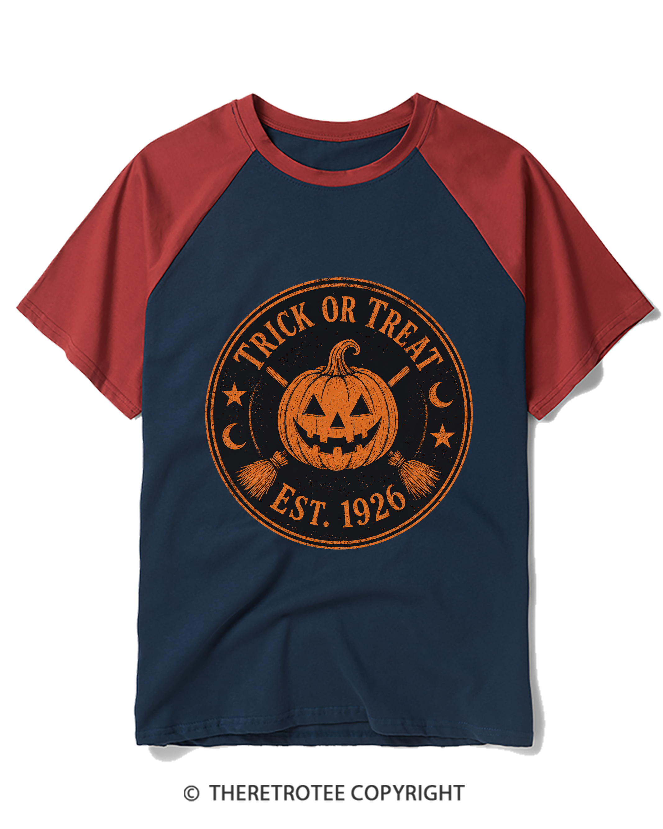 TheRetroTee Trick or Treat 1920s Raglan Baseball T-Shirt