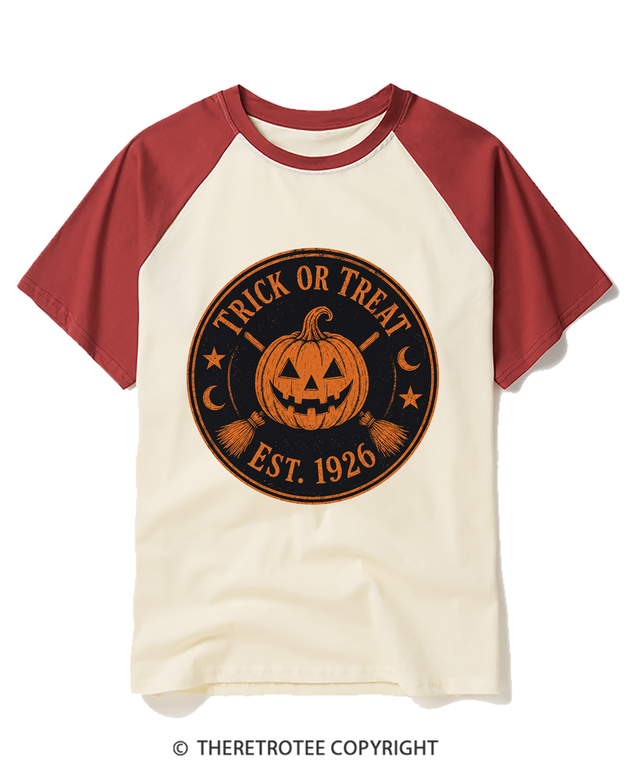 TheRetroTee Trick or Treat 1920s Raglan Baseball T-Shirt