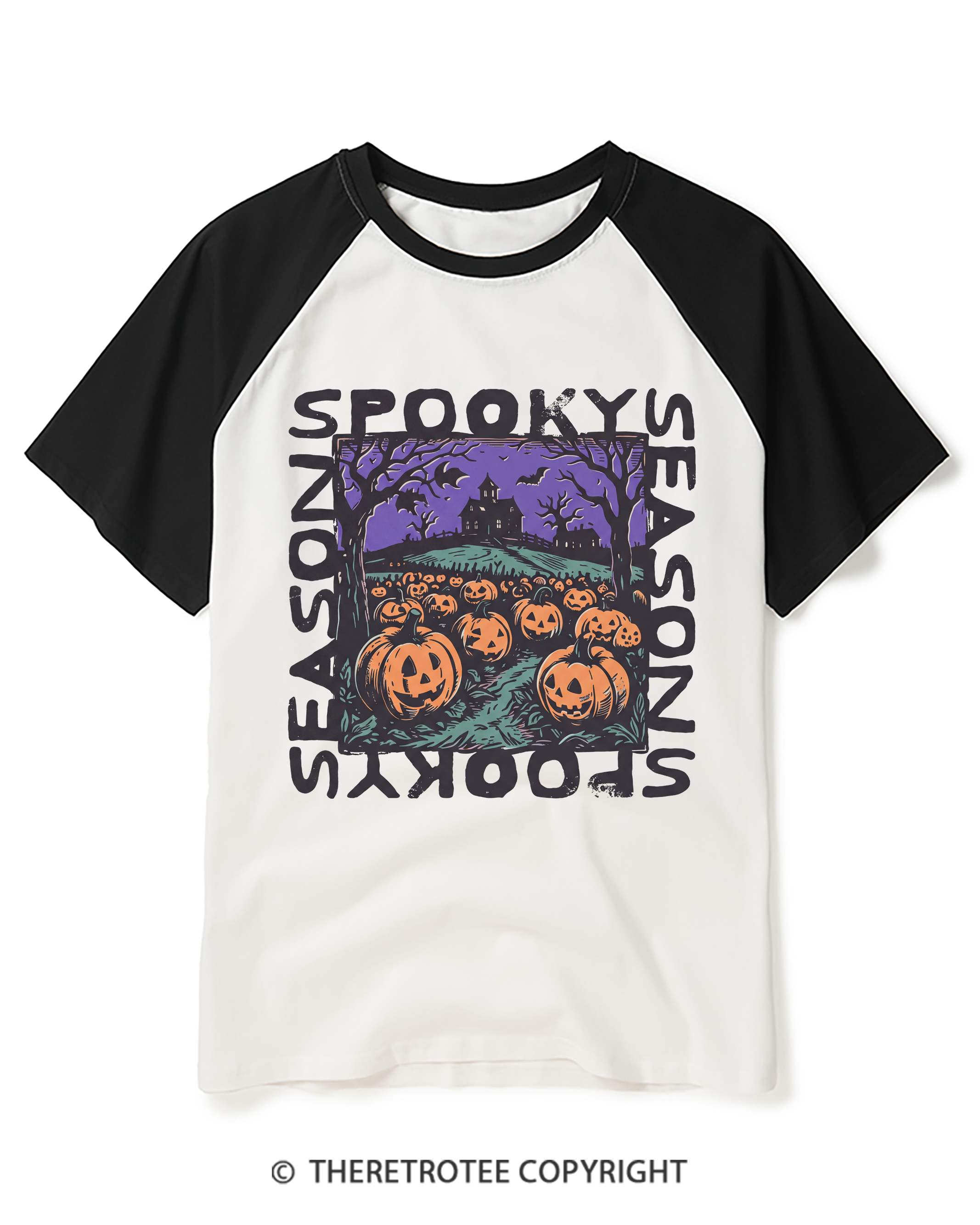 TheRetroTee Spooky Season 1970s Raglan Baseball T-Shirt