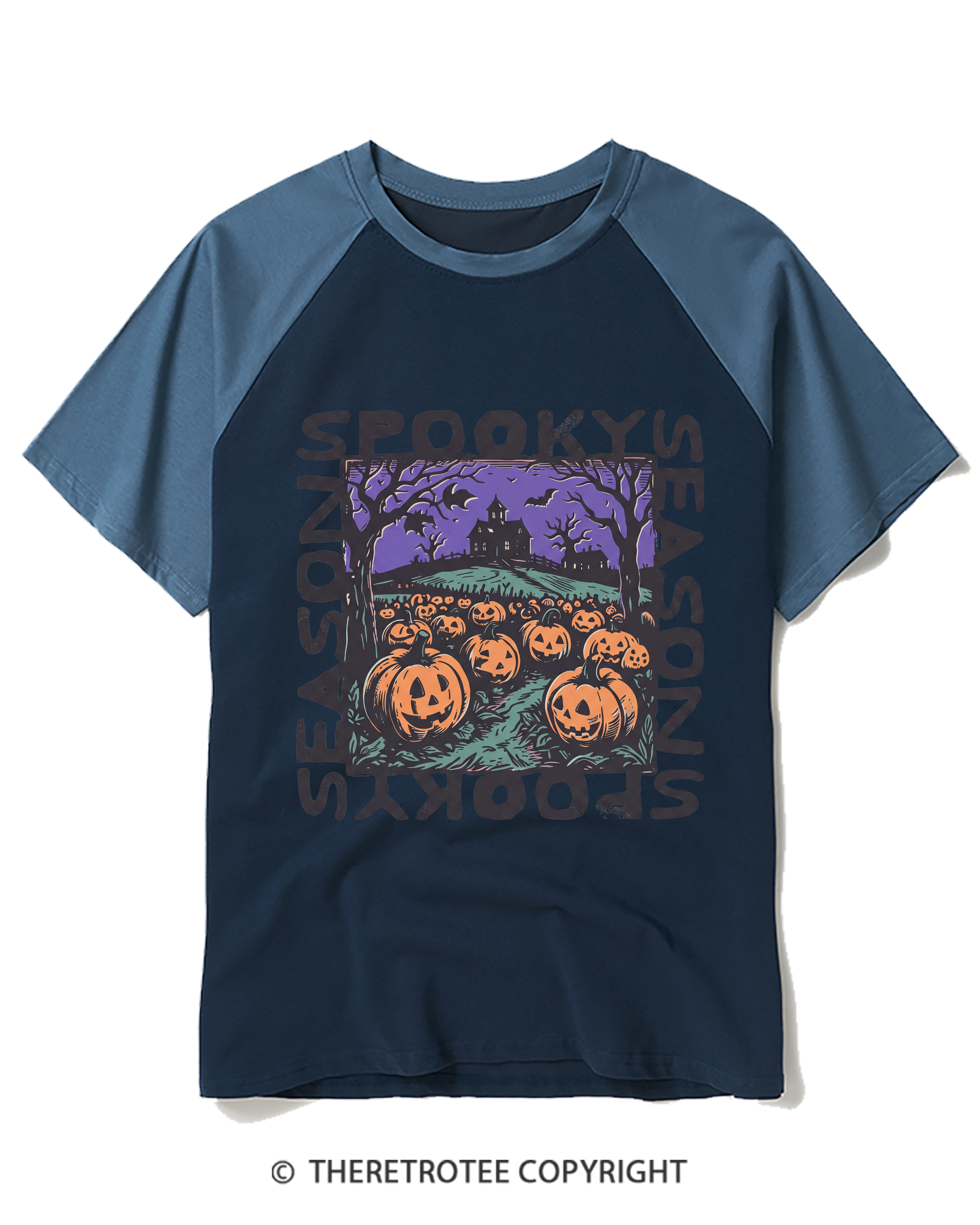 TheRetroTee Spooky Season 1970s Raglan Baseball T-Shirt