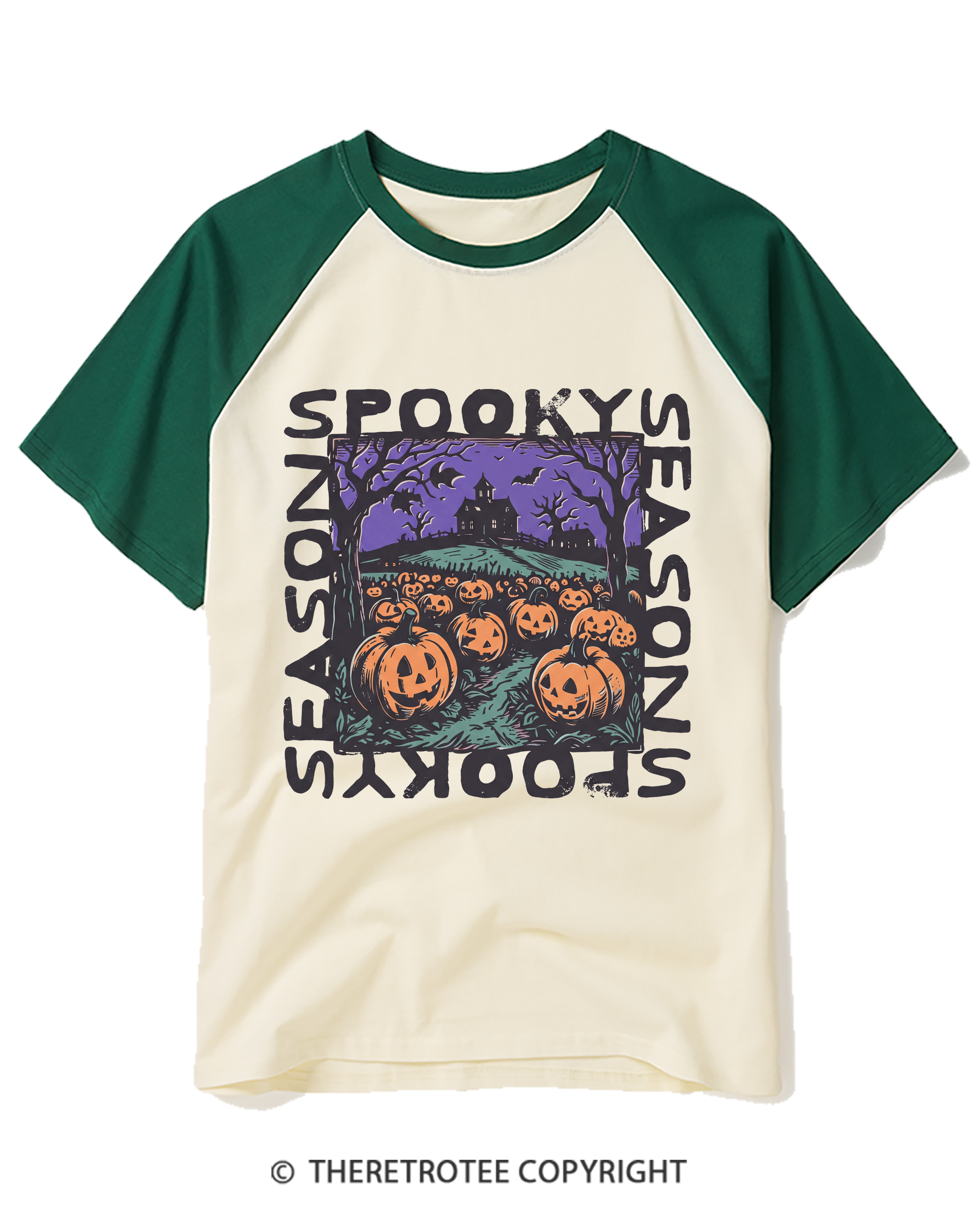 TheRetroTee Spooky Season 1970s Raglan Baseball T-Shirt