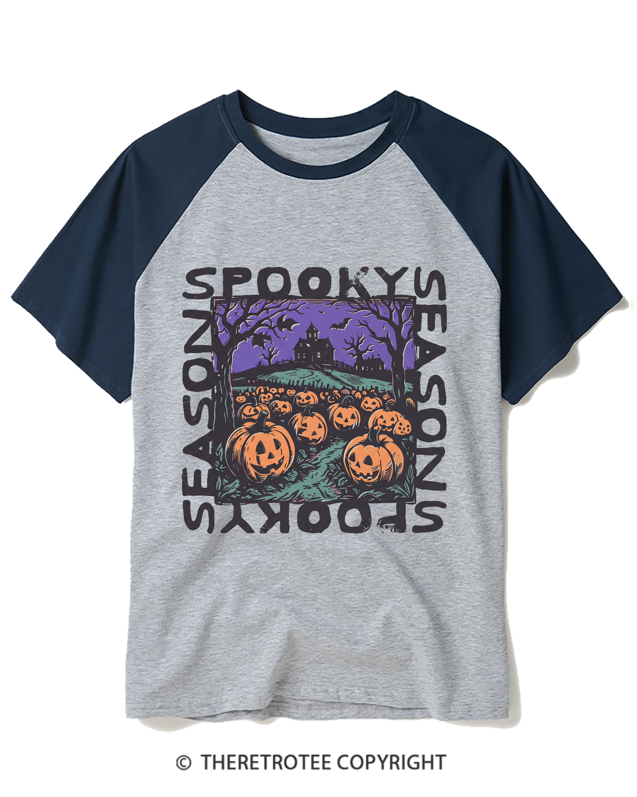 TheRetroTee Spooky Season 1970s Raglan Baseball T-Shirt