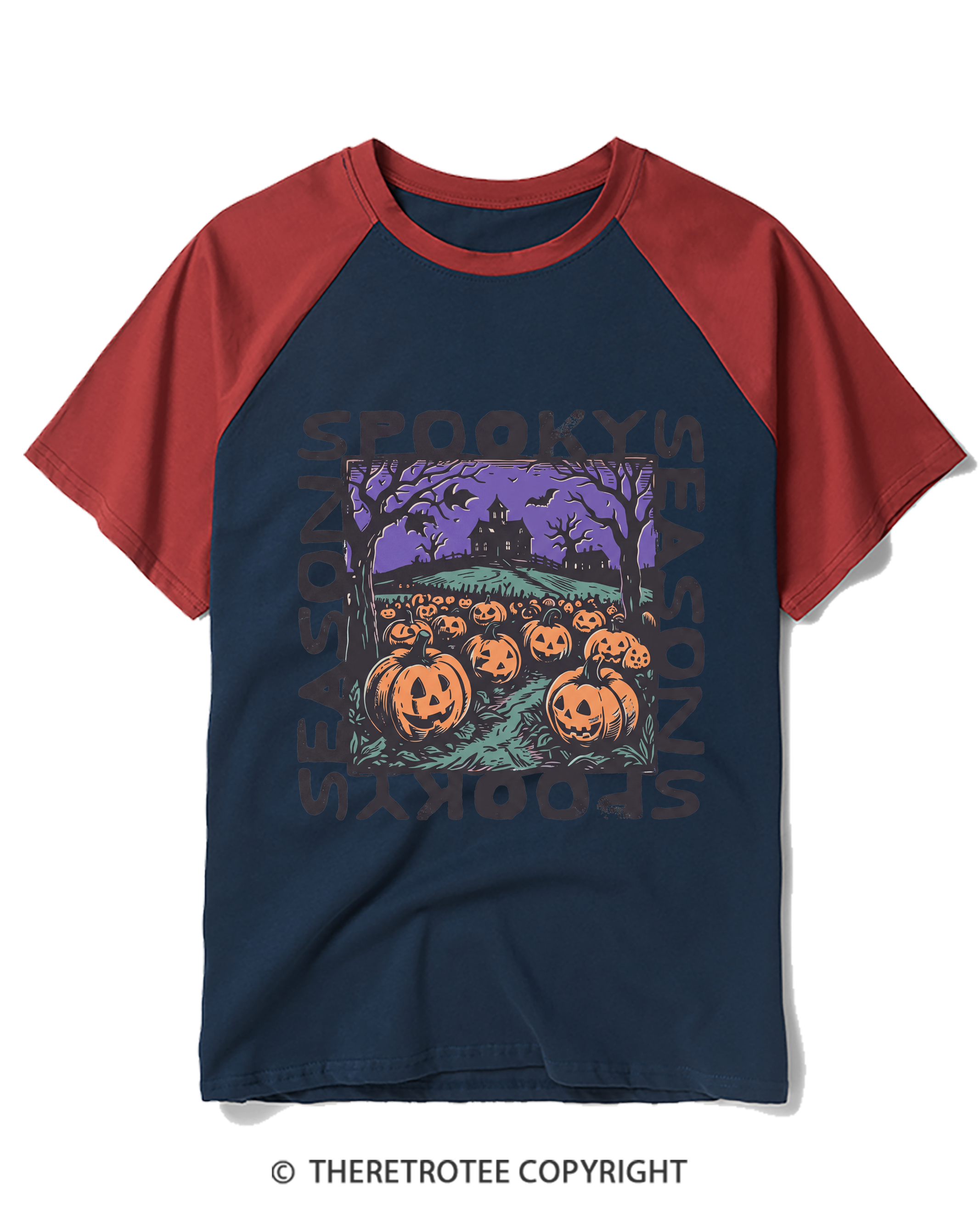 TheRetroTee Spooky Season 1970s Raglan Baseball T-Shirt