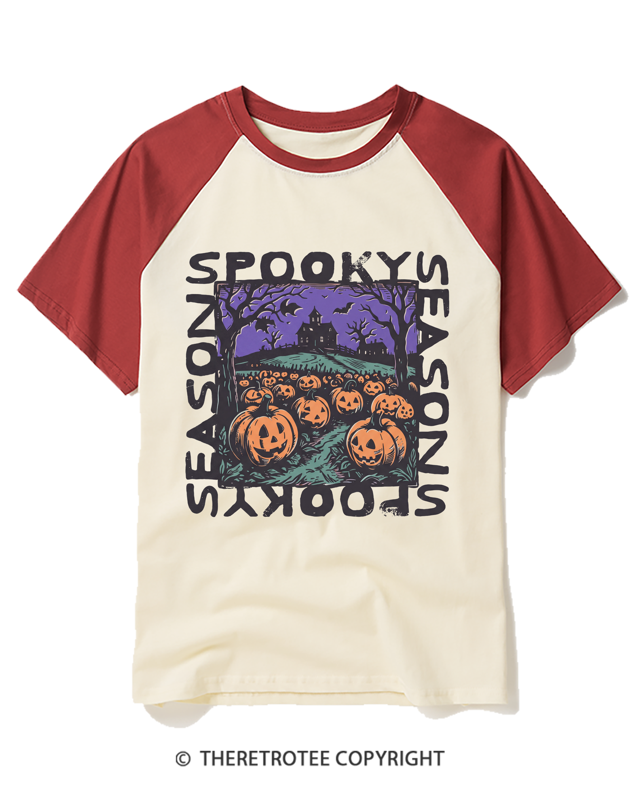 TheRetroTee Spooky Season 1970s Raglan Baseball T-Shirt