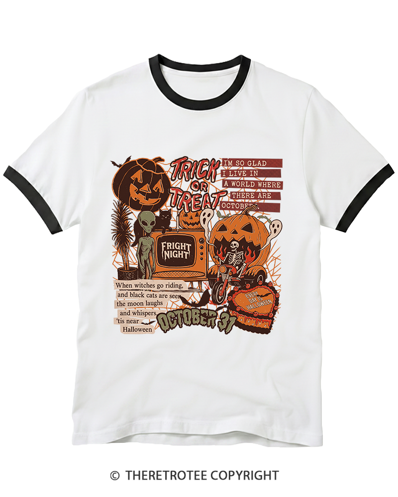 TheRetroTee Halloween Collage Ringer T-Shirt