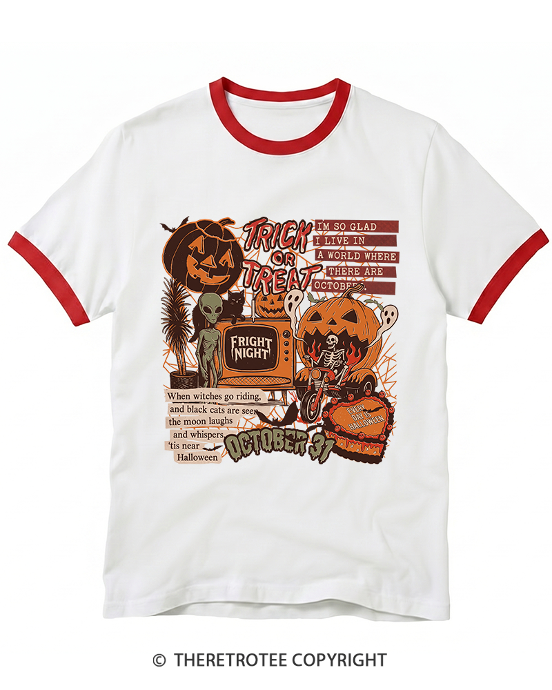 TheRetroTee Halloween Collage Ringer T-Shirt